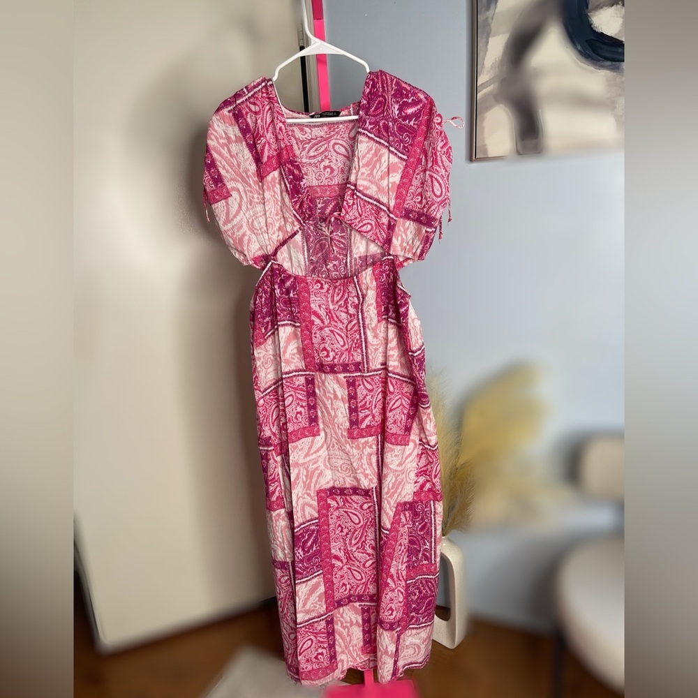 Zara Pink Paisley Patchwork Maxi Dress - Picture 5 of 6